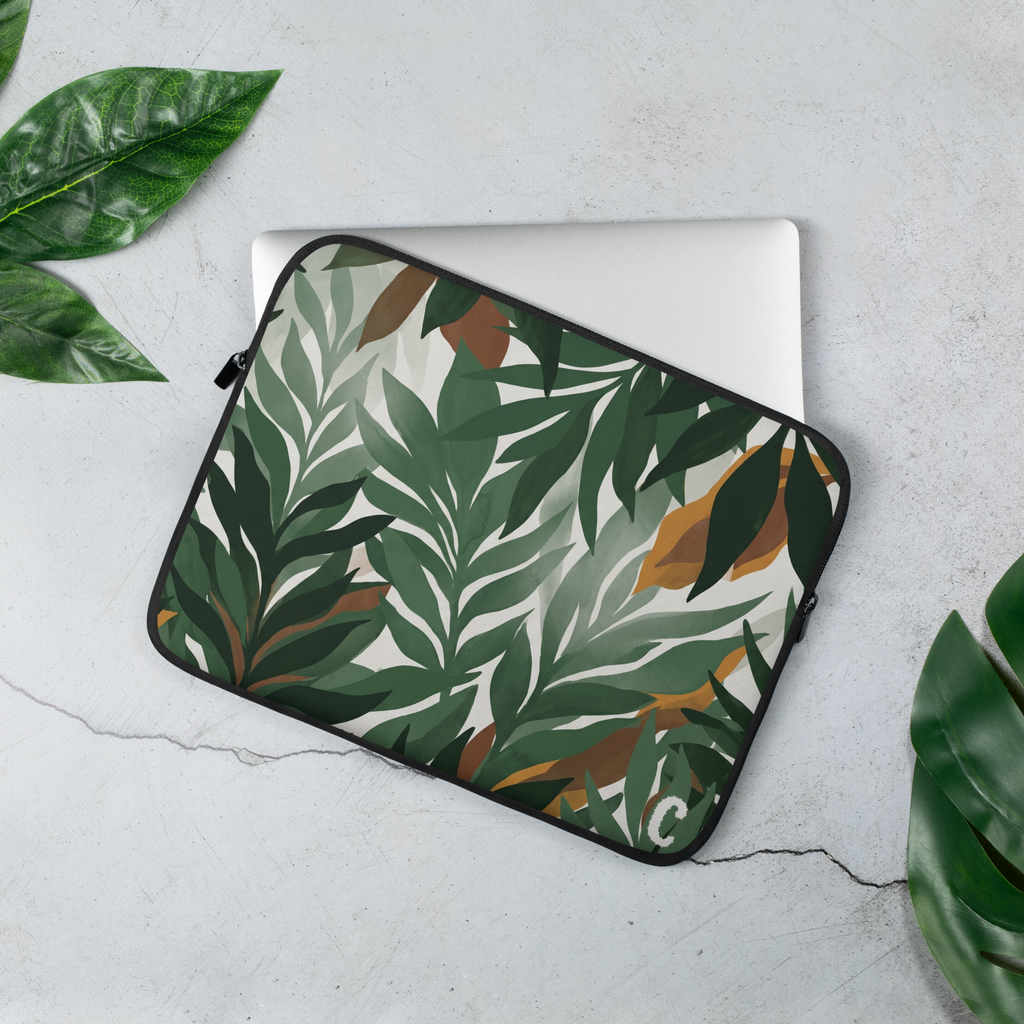 Abstract Foliage Patterned Laptop Sleeve — Fits 13"-16" Laptops & Tablets, incl. MacBook Pro — Design-Led Rainforest Canopy Collection