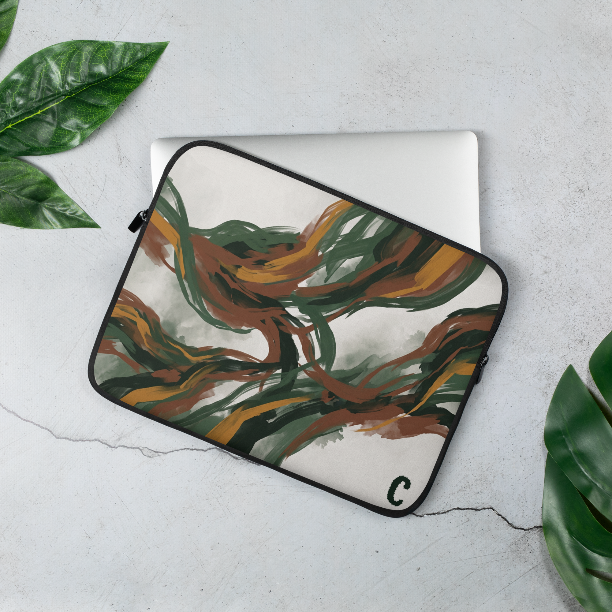 Amber & Green Expressive Laptop Sleeve — Fits 13"-16" Laptops & Tablets, incl. MacBook Pro — Design-Led Rainforest Canopy Collection