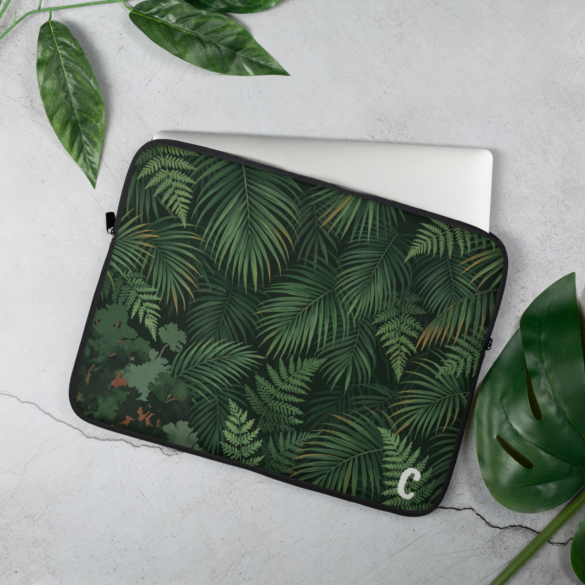Overlapping Fronds Textured Laptop Sleeve — Fits 13"-16" Laptops & Tablets, incl. MacBook Pro — Design-Led Rainforest Canopy Collection