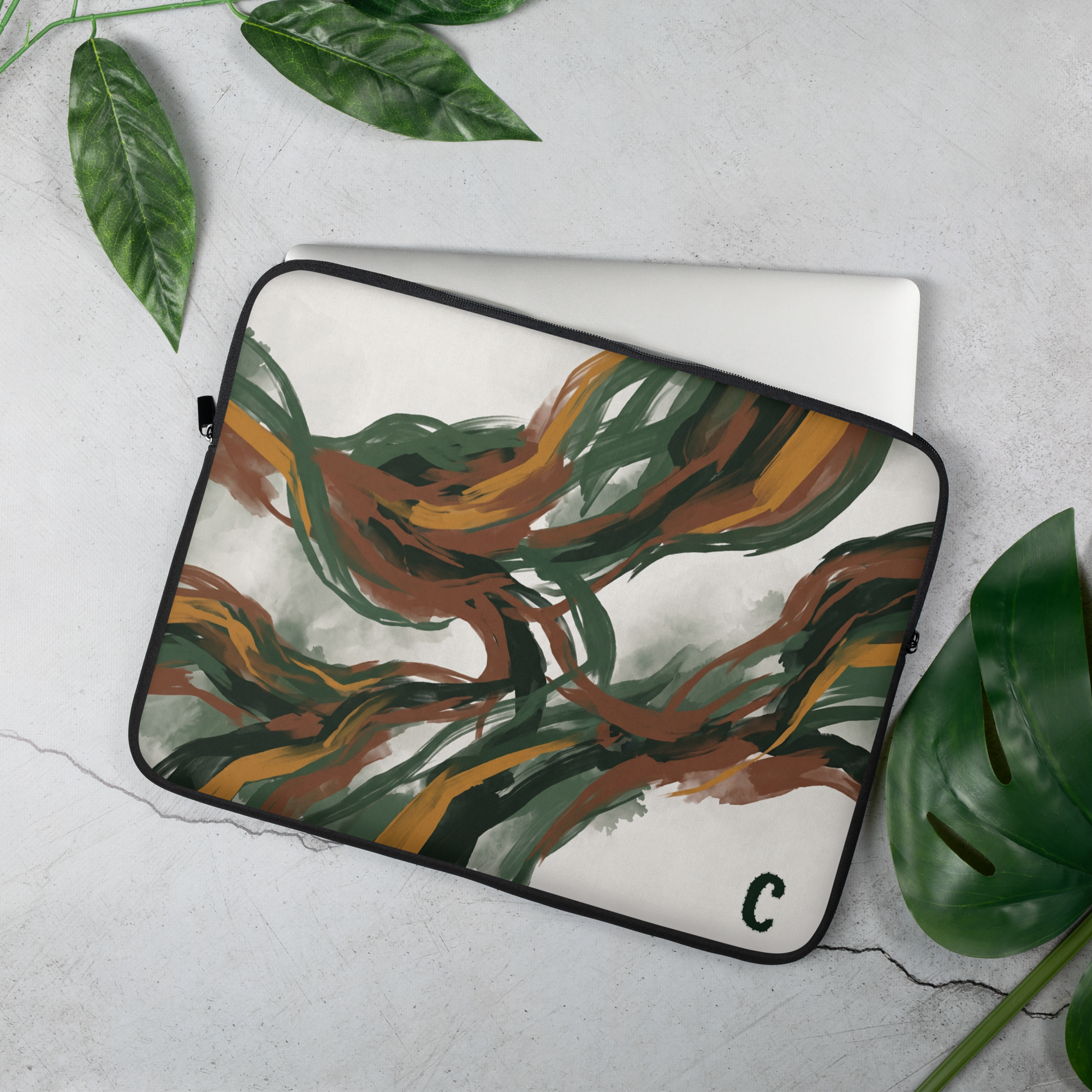 Amber & Green Expressive Laptop Sleeve — Fits 13"-16" Laptops & Tablets, incl. MacBook Pro — Design-Led Rainforest Canopy Collection