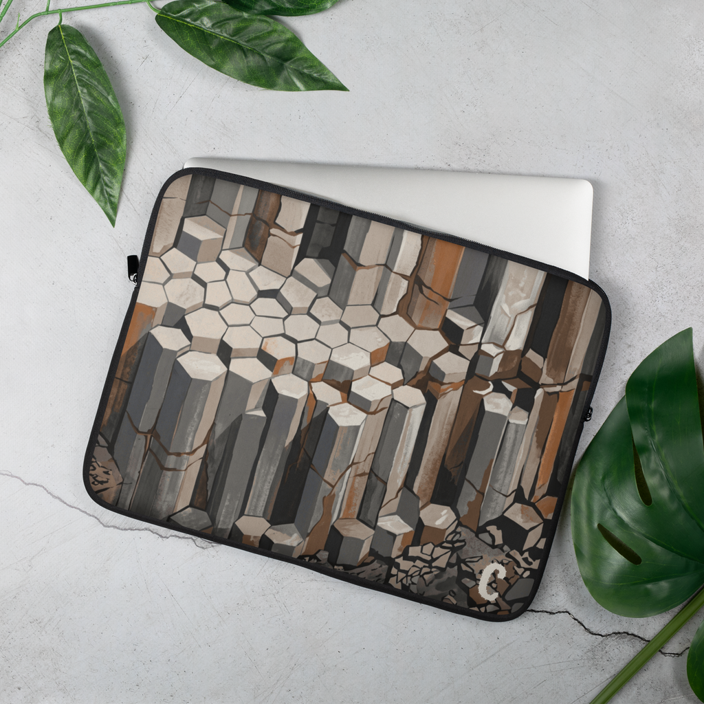 Columnar Basalt Architectural Laptop Sleeve — Fits 13"-16" Laptops & Tablets, incl. MacBook Pro — Design-Led Geological Strata Collection